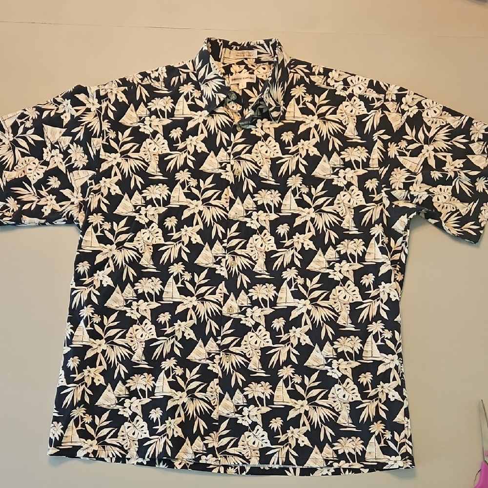 Pierre Cardin Men's Navy an Leaf Print Shirt